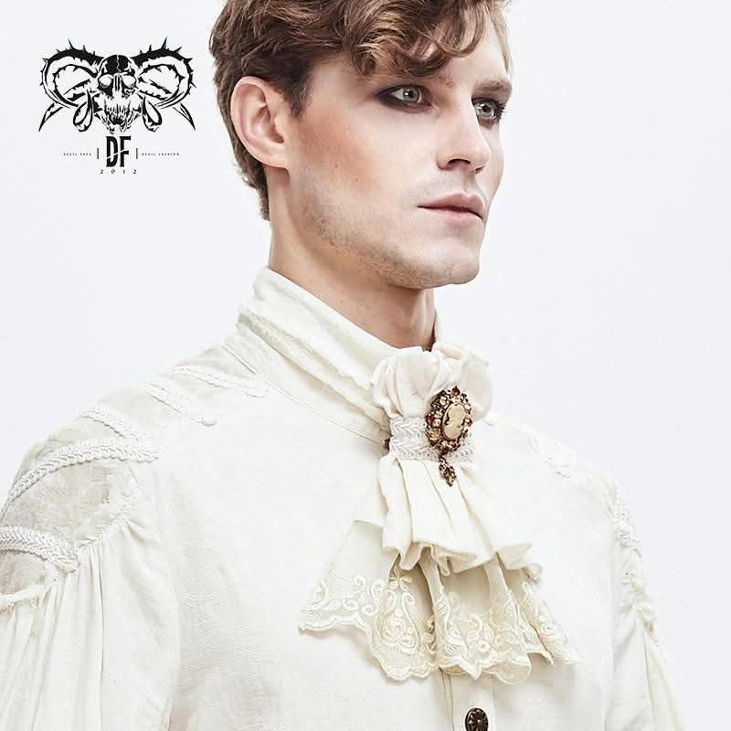 Steampunk Cameo Cream Dark Fringe Jacquard Cotton And Linen Lace Bow Tie