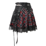 Daily Black And Red Young Girls Punk Lace Up Scottish Plaid Tartan Skirts With Bag