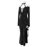 Club Punk Side High Fork Sexy Ladies Slim Fit Long Dress With Chocker