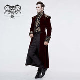 Western Fashion Noble Party Golden Embroidery Wine Fleece Men Long Coat