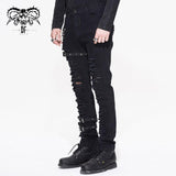 Daily Life Wear Men Metallic Punk Broken Holes Trousers With Loops