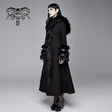 Winter Sexy Women Black Gothic Double Faced Woolen Hooded Long Coat With Fur