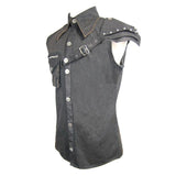 Daily Life Punk Rock Men Black Sleeveless Shirts With One Shoulder Armor