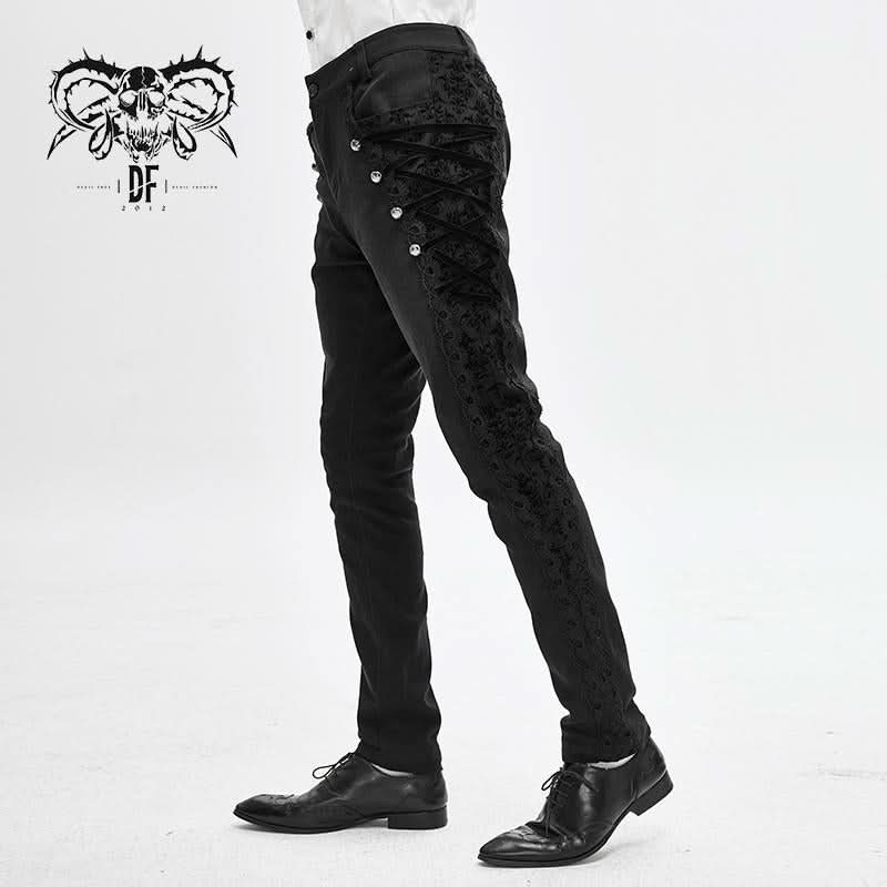 Punk Wedding Men Gothic Trousers With Side Bottons And Side Flocking