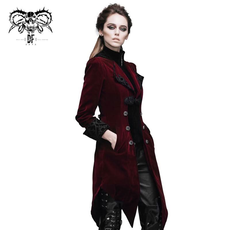 Gothic Embroidered High Collar Black Dovetail Lady Coat µ丱±¾