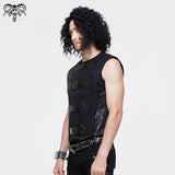 Men Coarse Texture Woolen Patchwork Punk Leather Waistcoat With Loops