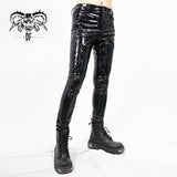 Cyber Punk Circuit Printed High Quality Stretchy Glazed Leather Men Tight Trousers