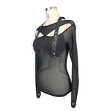 Summer Sexy Women Punk Nailed Chest Halter Mesh T Shirt