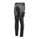 Patchwork Asymmetric Rivet Studded Punk Leather Men Trousers