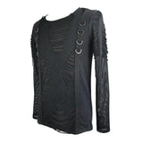 Punk Men Tattered Knitted Diamond Mesh T Shirt With Ribbons