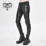 Robot Armor Gloss Printing Skinny Black Stretch Men Trousers