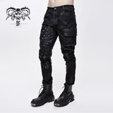 Men Heavy Metal Patchwork Hand Painted Distressed Trousers With Pockets