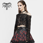 Japanese Fashion Daily Life Off The Shoulder Punk Hollow Out Sexy Women Long Sleeve T Shirt
