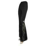 Gothic Women Cross Decoration Knit Lace Bell Bottoms Pants