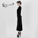 Flocking Pattern Trumpet Sleeve Sexy Ladies Gothic Party Fitted Velvet Dress