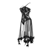 Translucent Rose Lace Sexy Ladies Gothic Jumpsuits With Swing