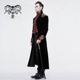 Gothic Jacquard Black Stand Collar Embroidery Men Long Coat