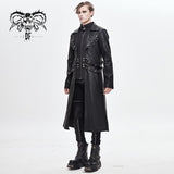 Military Uniform Symmetrical Men Long Leather Coat