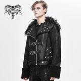 Decadent Punk Warm Spiked Fur Collar Men Wool Short Jacket With Loops