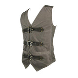 Designer Men Brown Striped Metal Clasp Steampunk Waistcoat With Loop