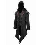 Movie Actor False Two Pieces Black Hooded Leather Long Coats For Men