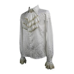 Gold Embroidered Bow Tie Ruffled Sleeves Jacquard White Gothic Men Shirts