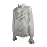 Gold Embroidered Bow Tie Ruffled Sleeves Jacquard White Gothic Men Shirts