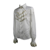 Gold Embroidered Bow Tie Ruffled Sleeves Jacquard White Gothic Men Shirts