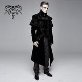 Hand Embroidered Cape Collar Black Velveteen Gothic Coat For Men