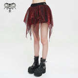 'Sabbath' Flared Mesh Punk Skirt (Red)