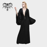 Chinese Frog Button Sexy Women Bat Sleeve Deep V Neck Evening Dress