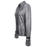 Sht05502 Cyberpunk Bright Black Pleated Blouse
