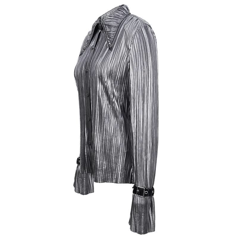 Sht05502 Cyberpunk Bright Black Pleated Blouse