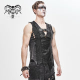 Summer Wasteland Punk Worn Dark Dirty Sleeveless Men Fitted Vest With Loops