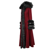 Daily Life Winter Sexy Women Red Gothic Party Woolen Hooded Long Coat With Fur