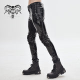 Devil Fashion Kneepad Tight Cyberpunk Fetish Men Patent Leather Trousers