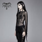 Gothic Snake Flocking Printed Horn Sleeve Sexy Ladies Mesh T Shirt