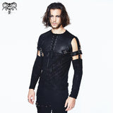 Daily Punk Leather Spliced Irregular Detachable Sleeve Lace Up Men T Shirt