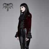 Autumn Red Women Gothic Party Paisley Jacquard Velvet Swallow Tailed Jackets