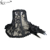 Gothic Accessory Feather Adjustable Ribbons Lace Sexy Women Collar With Rose Flower