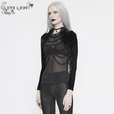 Ett024 Beaded Rib Fake Shawl Long Sleeve T Shirt