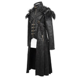 Short Front And Long Back Punk Fur Warm Men Coat With Detachable Cape Collar