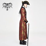 Pirate Style Red And Gold Jacquard Gothic Pattern Men Long Coat