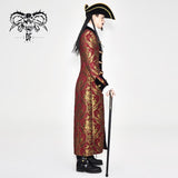 Pirate Style Red And Gold Jacquard Gothic Pattern Men Long Coat