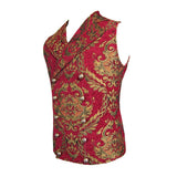 Devil Fashion Pirate Costume Gothic Patterned Red And Gold Men Short Fitted Waistcoats