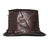 Steampunk Metallic Brown Unisex Spiked Leather Top Hat