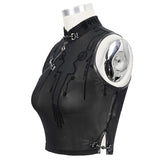 Tt170 Cyberpunk Flocking Mesh Stand Collar Short T Shirt